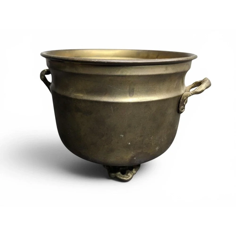 Vintage Solid Brass Planter Pot Footed 2 Handled Decor Made In India